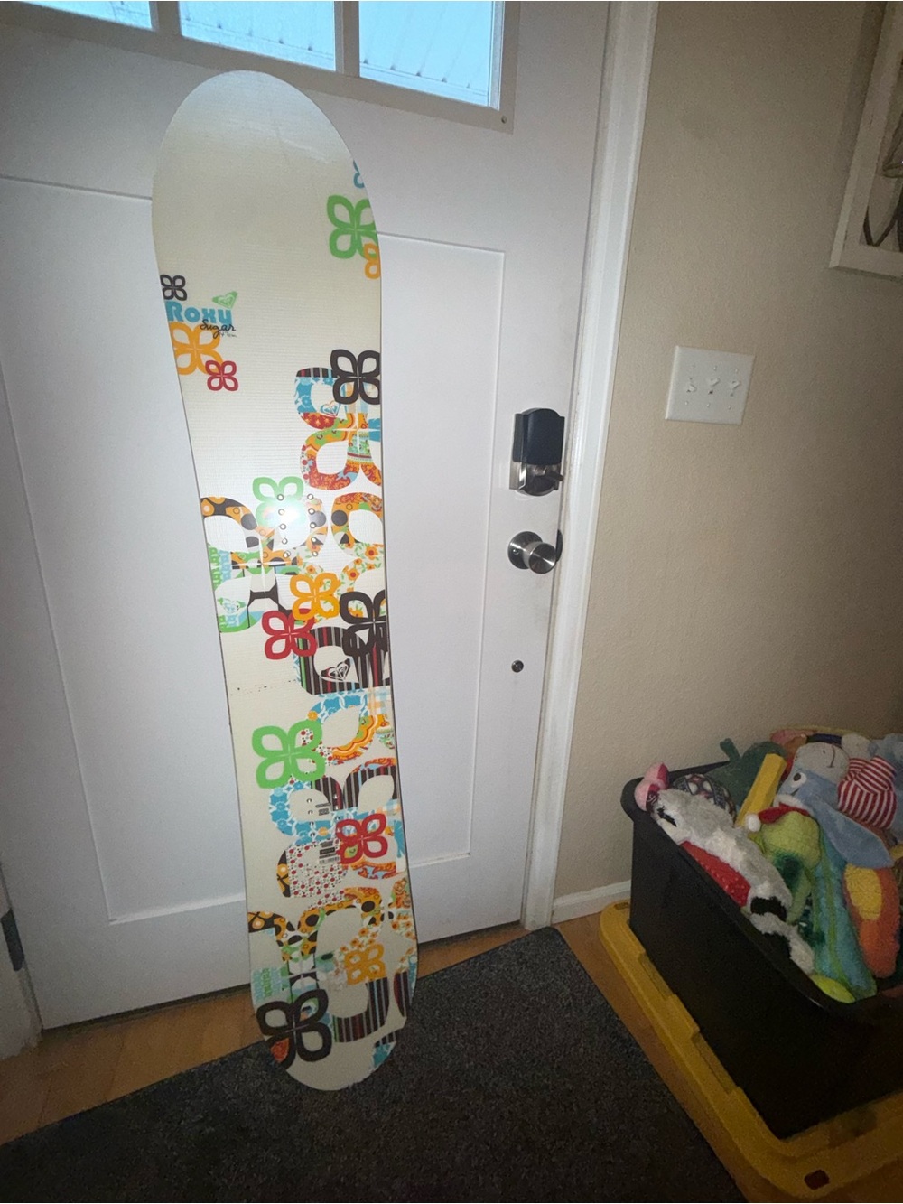 Roxy White Snowboard with Multicolor Floral Accents + Sims Boots Bundle